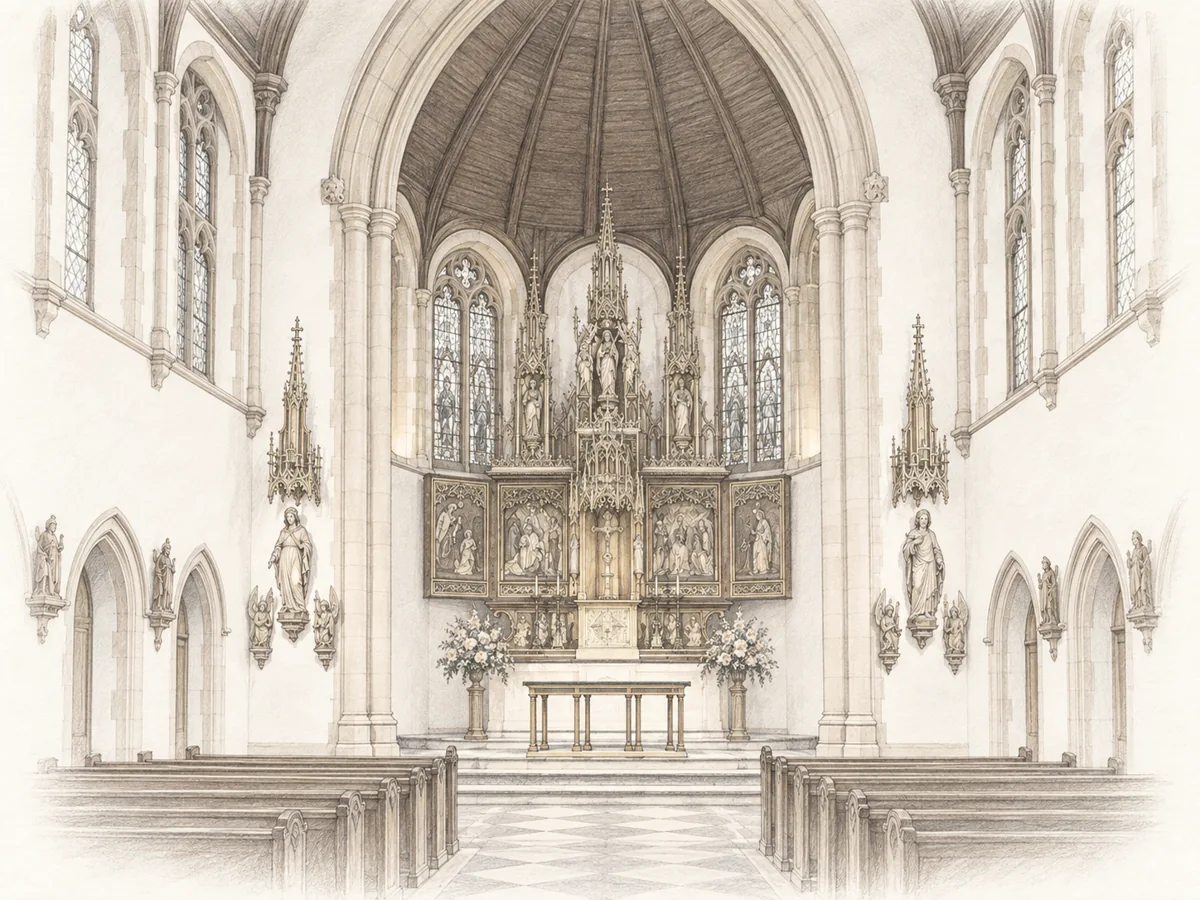 Architectural illustration of the chapel interior at St Mary's School Ascot