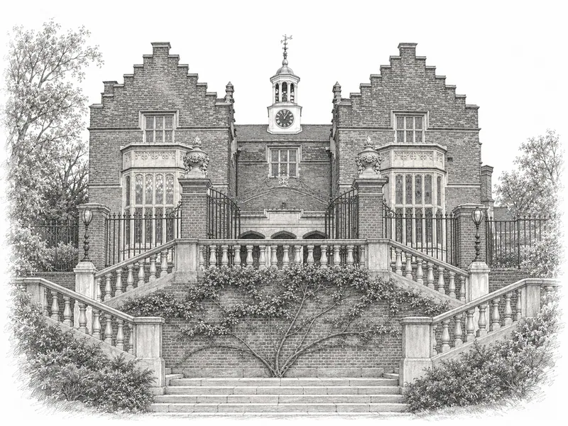 Architectural illustration of Harrow School