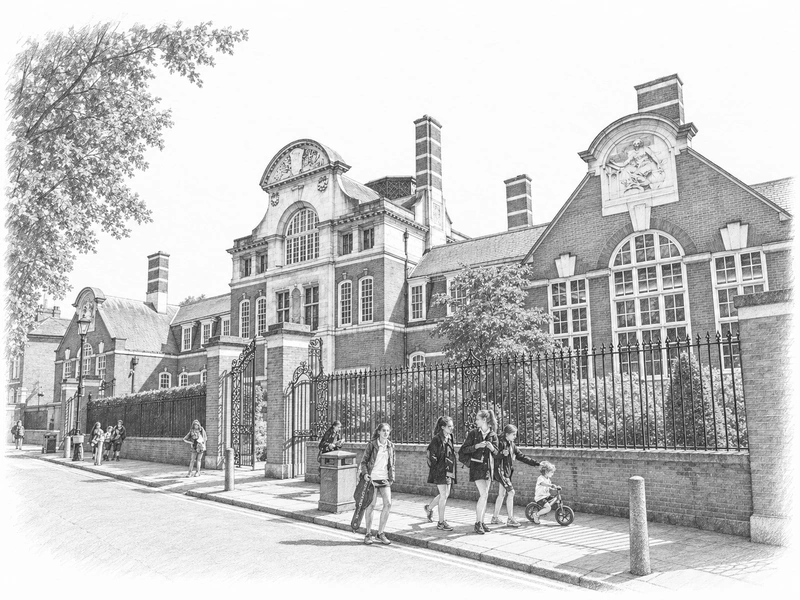 Architectural illustration of St Paul’s Girls’ School