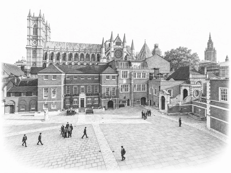 Architectural illustration of Westminster School
