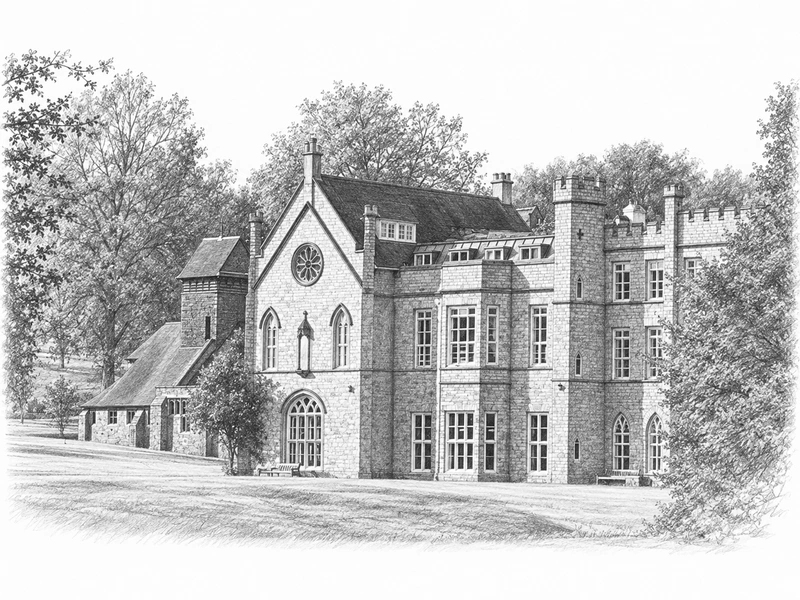 Architectural illustration of Wycombe Abbey